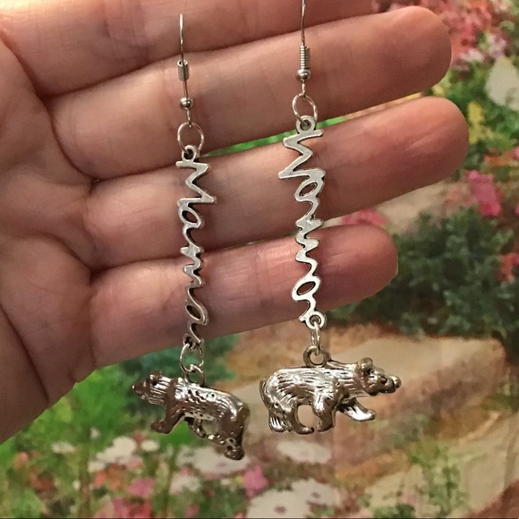 Silver 925 mama bear earrings handmade charms new - Picture 1 of 10